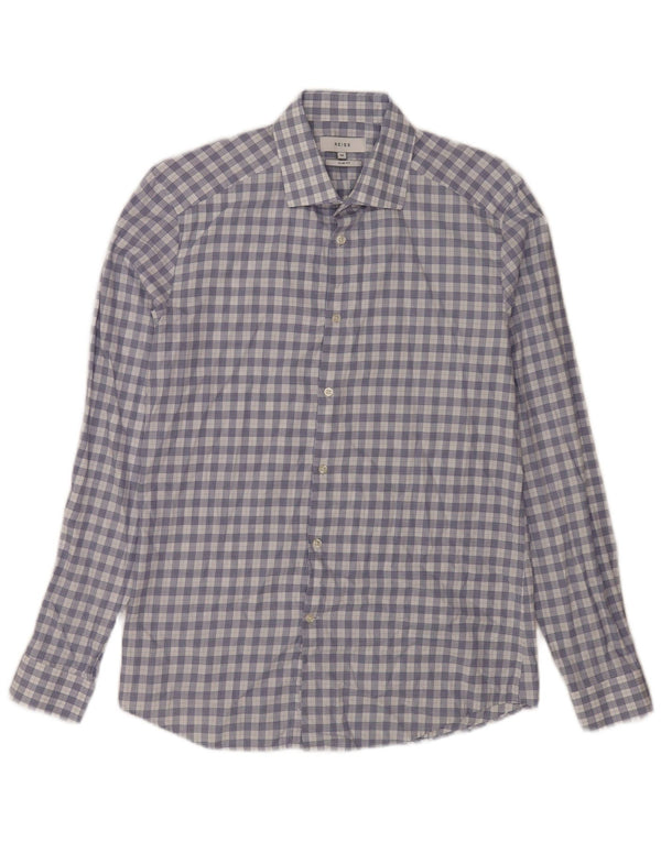 Camisa masculina Reiss Slim Fit de algodão xadrez azul médio