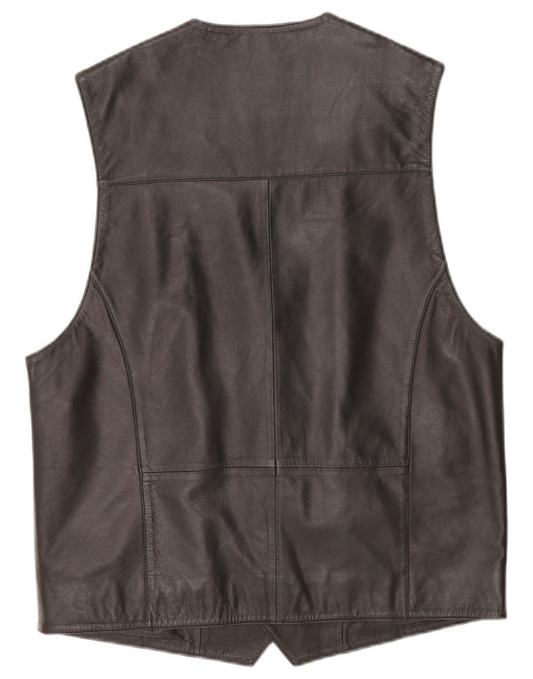 Colete de couro masculino vintage UE 50 couro preto médio