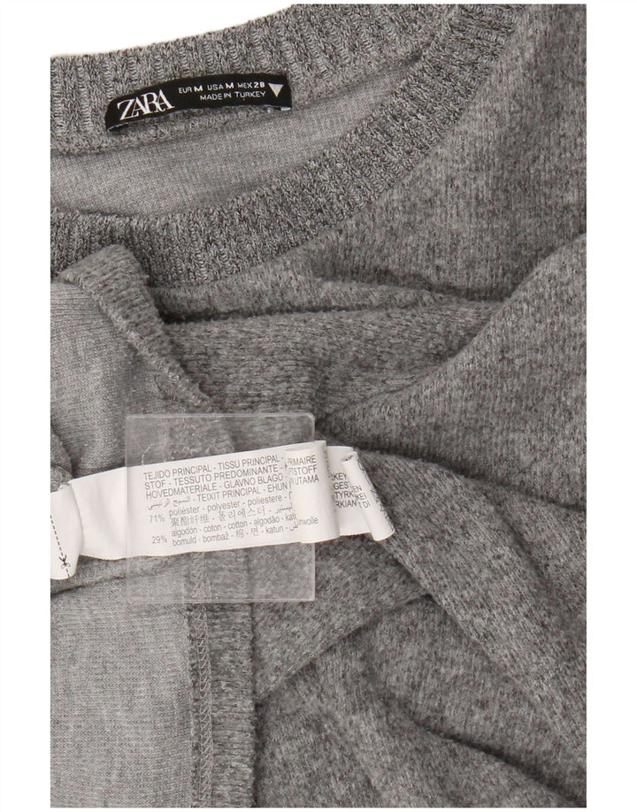 Suéter feminino Zara com gola redonda, Reino Unido 14, poliéster cinza médio