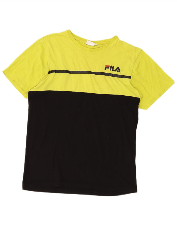 Camiseta masculina gráfica FILA Top XL preto colorblock algodão