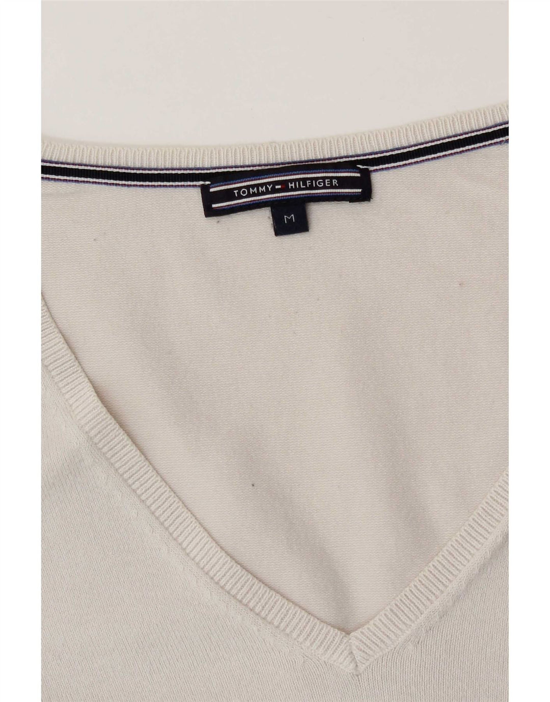 Suéter feminino Tommy Hilfiger com decote em V UK 14 médio branco