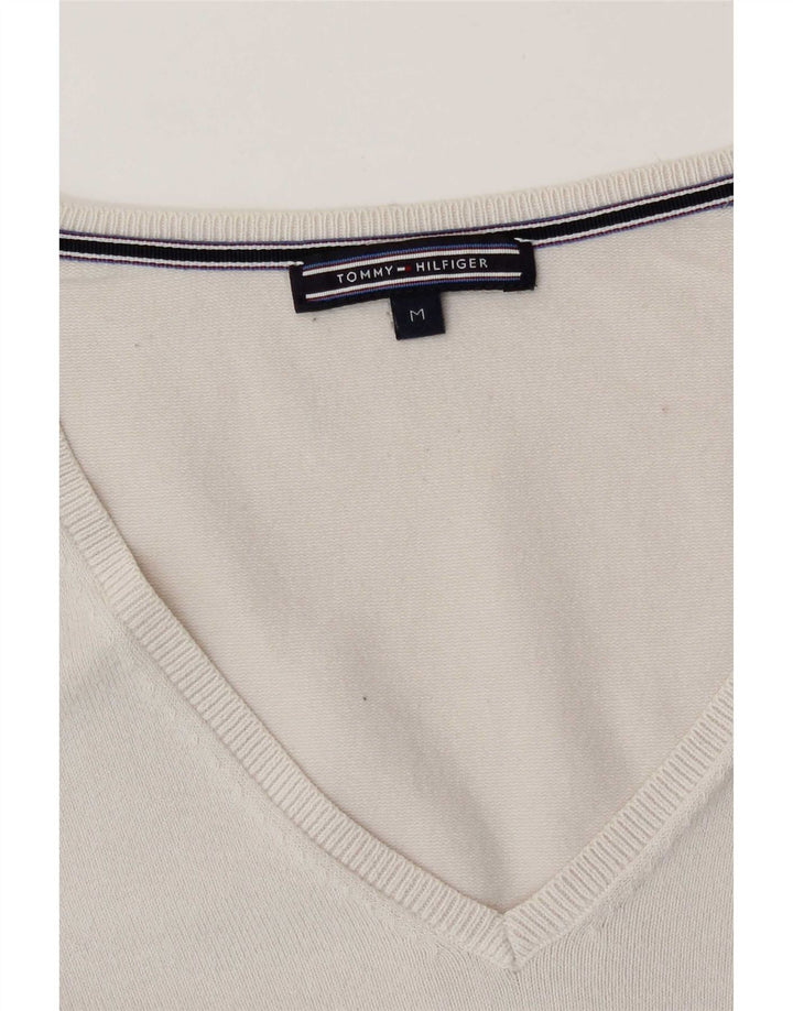 Suéter feminino Tommy Hilfiger com decote em V UK 14 médio branco
