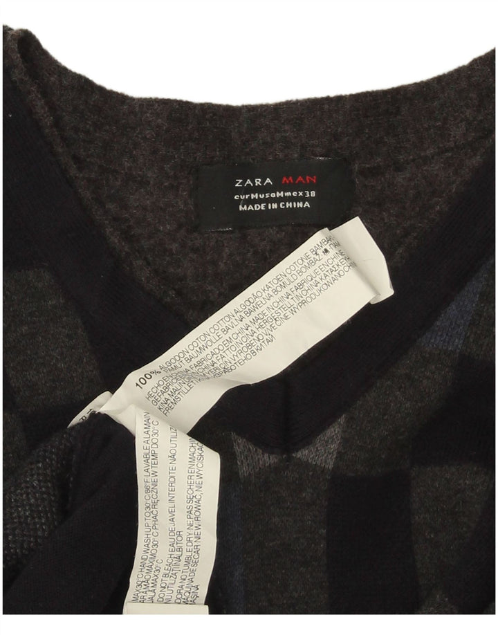 Zara Suéter masculino com gola V e algodão geométrico preto médio