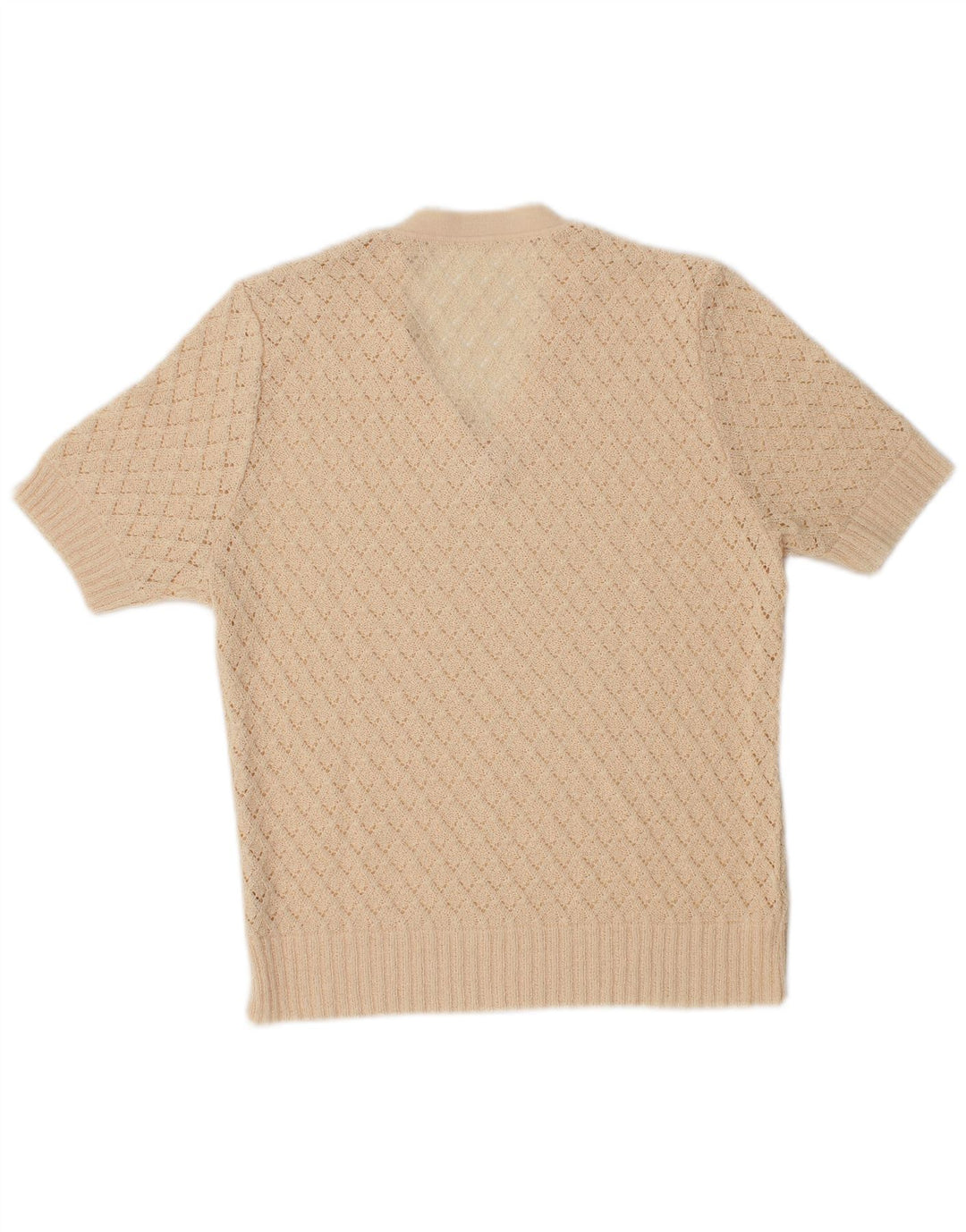 Suéter feminino VINTAGE manga curta com decote em V IT 42 médio off white