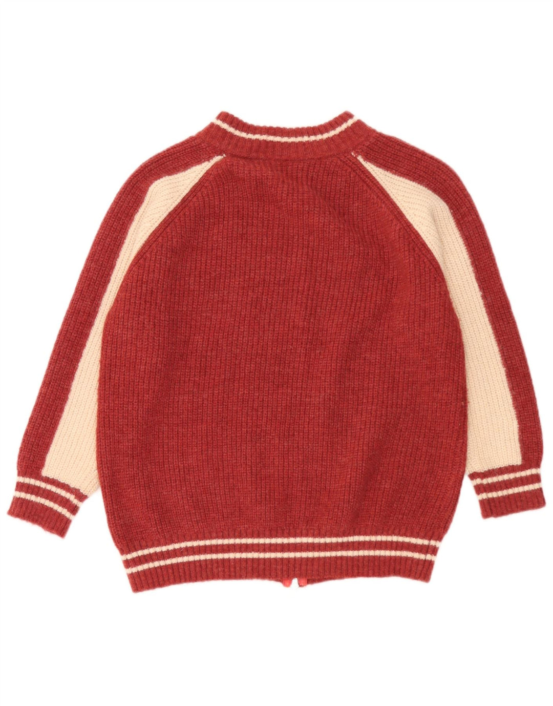 Suéter cardigã feminino vintage com zíper completo Reino Unido 14 bloco colorido vermelho médio