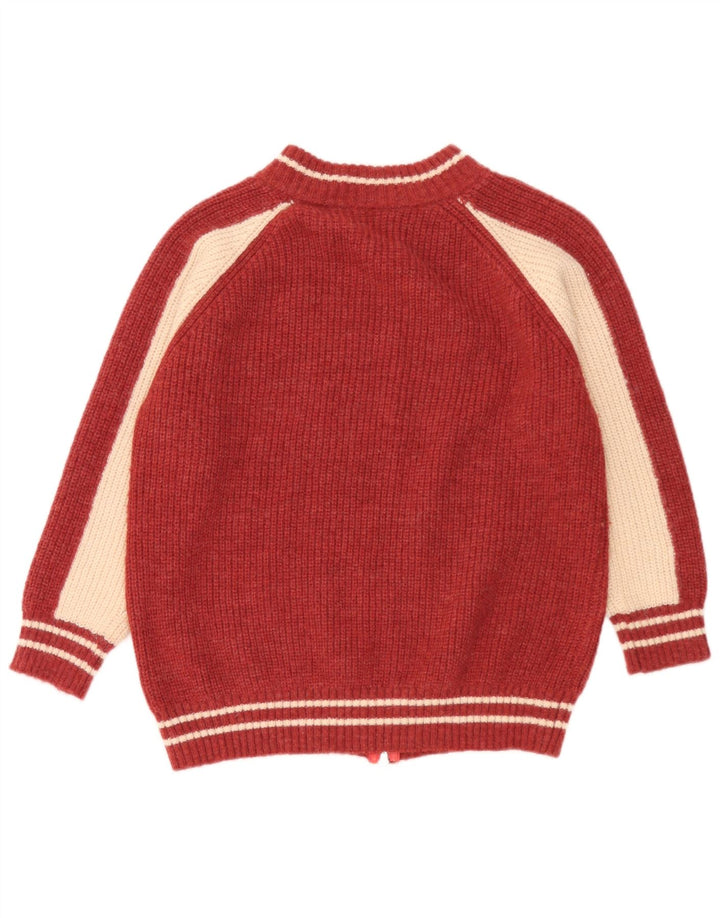 Suéter cardigã feminino vintage com zíper completo Reino Unido 14 bloco colorido vermelho médio