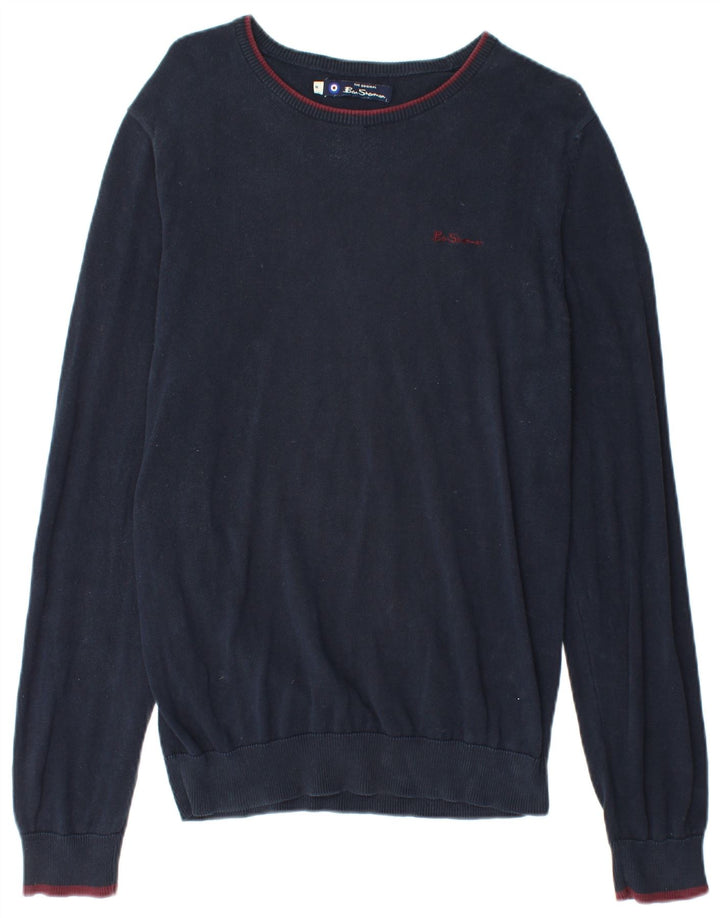 Suéter masculino BEN SHERMAN com gola canoa, algodão azul marinho médio