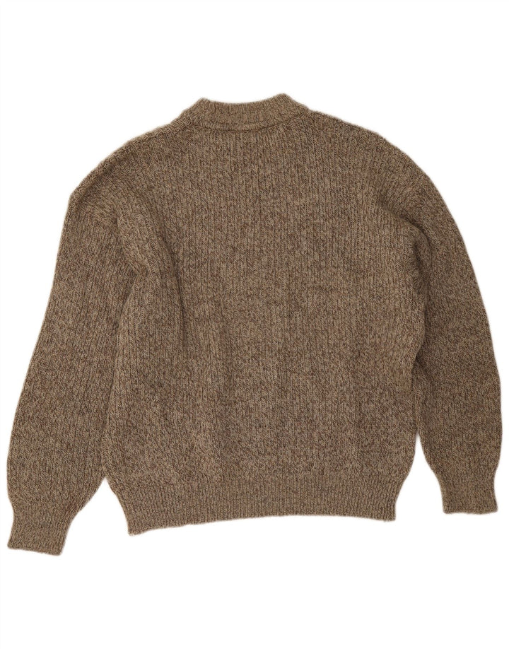 Cacharel Suéter masculino com gola redonda grande bege Fair Isle
