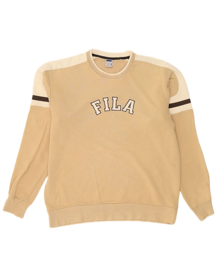 Fila moletom gráfico masculino jumper grande bege colorblock algodão