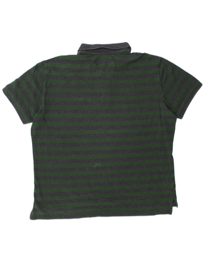 EDDIE BAUER Camisa polo masculina XL algodão listrado verde
