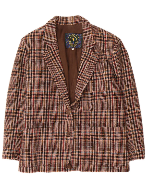 Jaqueta blazer feminina vintage de 2 botões IT 44 lã houndstooth marrom médio