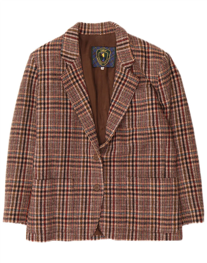 Jaqueta blazer feminina vintage de 2 botões IT 44 lã houndstooth marrom médio