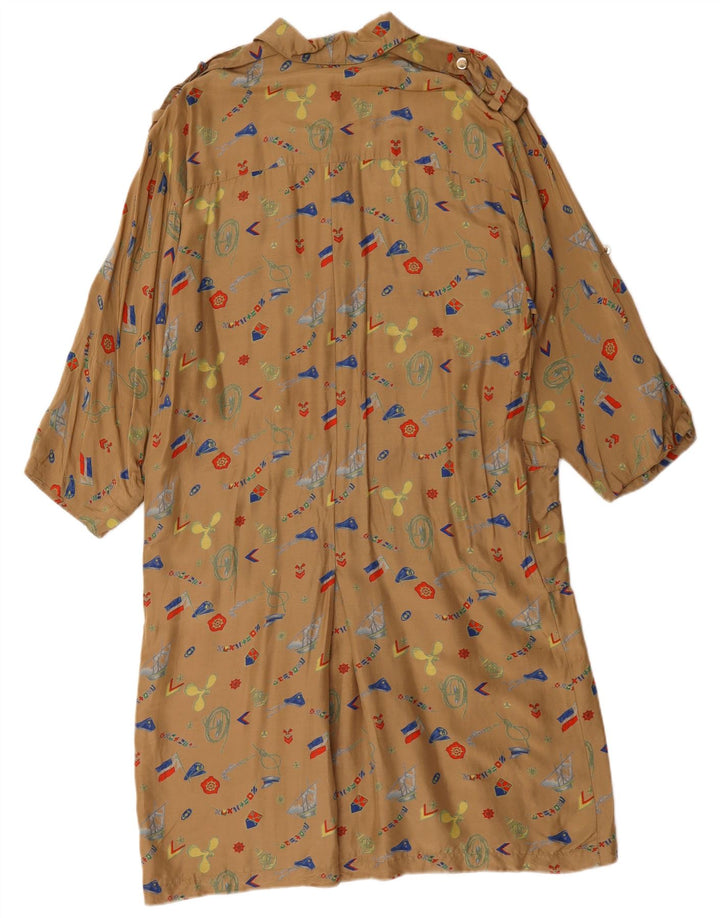 Vestido feminino vintage com padrão abstrato camisa EU 44 XL marrom geométrico