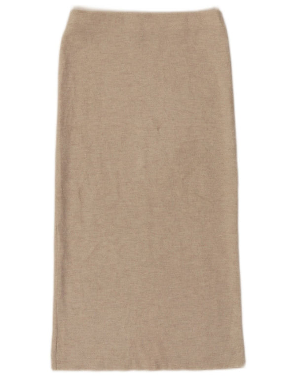 Zara Saia Midi Feminina Cintura Alta Pequena W26 Poliéster Bege