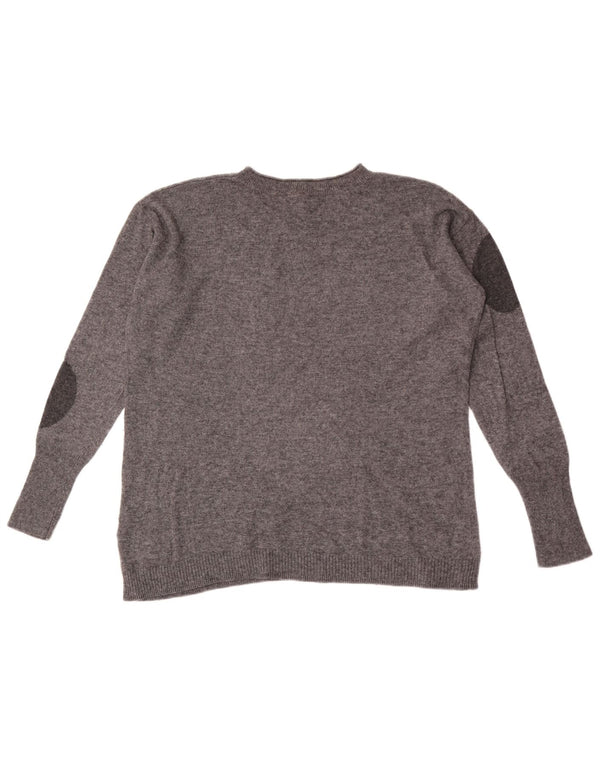 Suéter feminino branco com gola redonda e bolinhas cinza médio Reino Unido 12