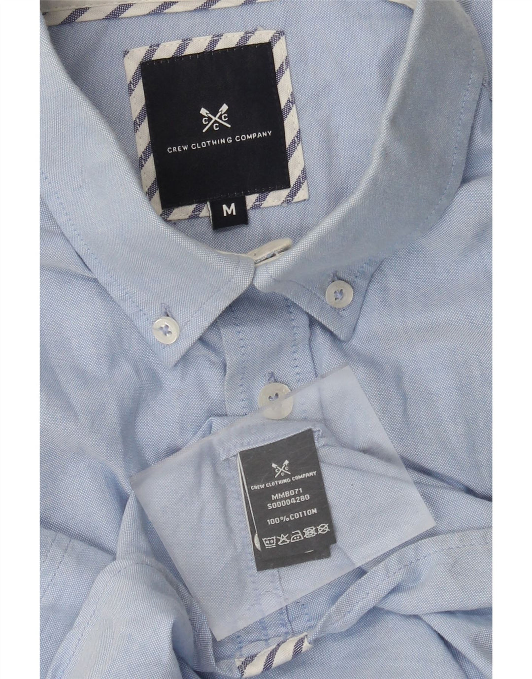 Camisa masculina de manga curta Crew Clothing algodão azul médio