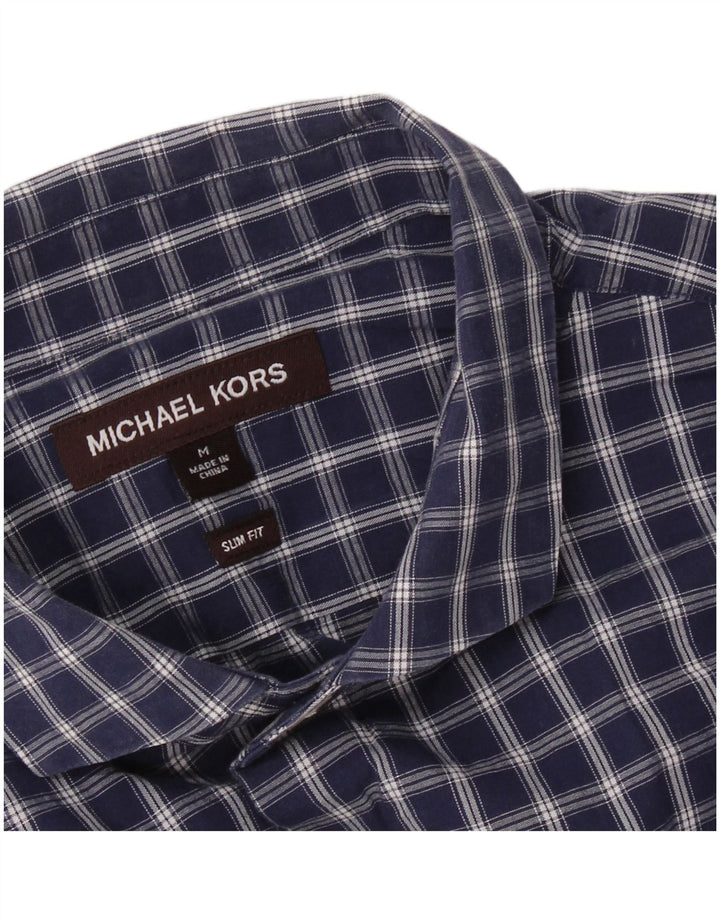 Camisa masculina MICHAEL KORS Slim Fit média xadrez azul marinho