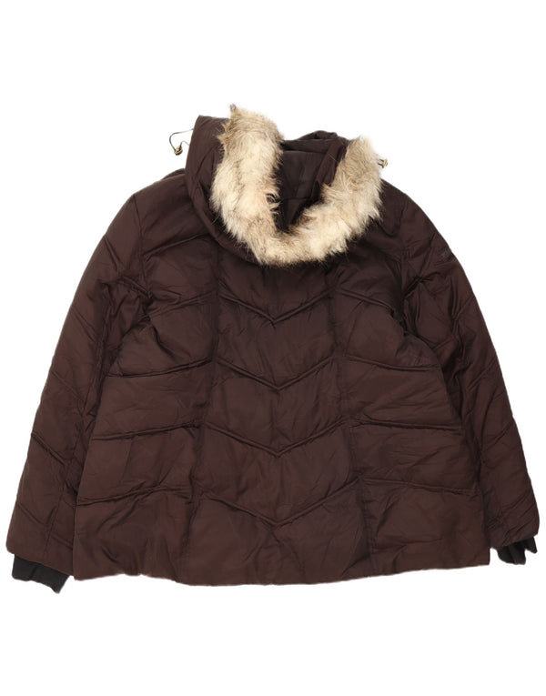 Jaqueta feminina acolchoada com capuz Nautica UK 20 2XL poliéster marrom