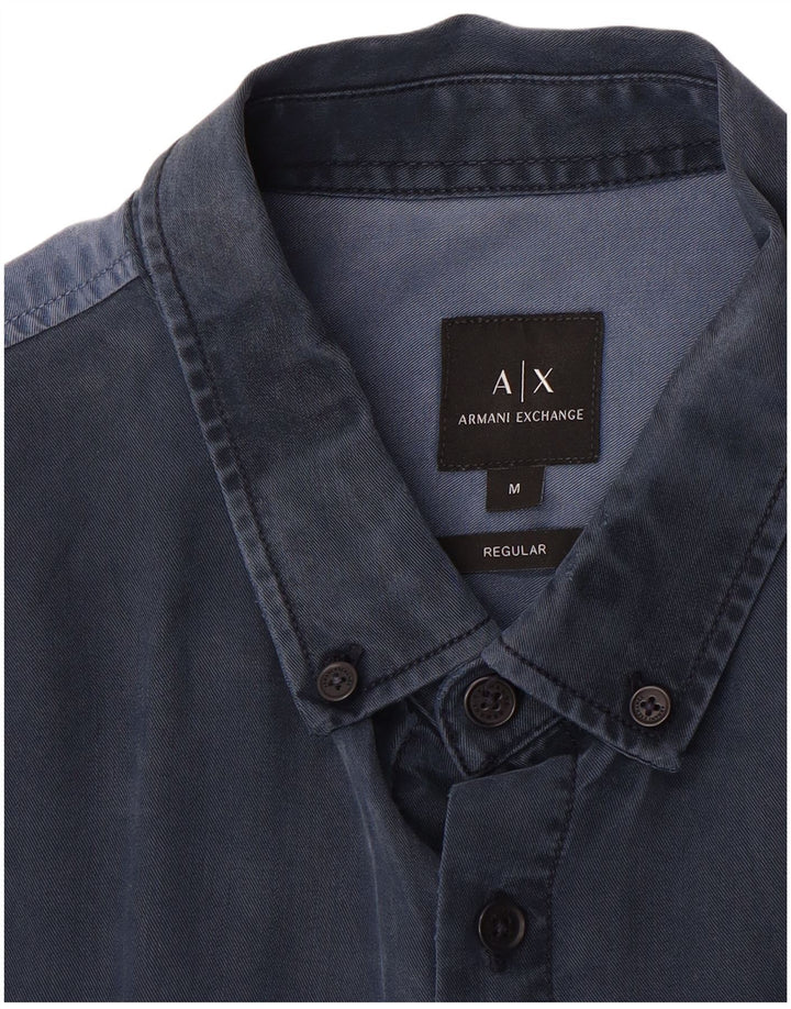 Camisa masculina Armani Exchange Regular Fit azul médio colorblock