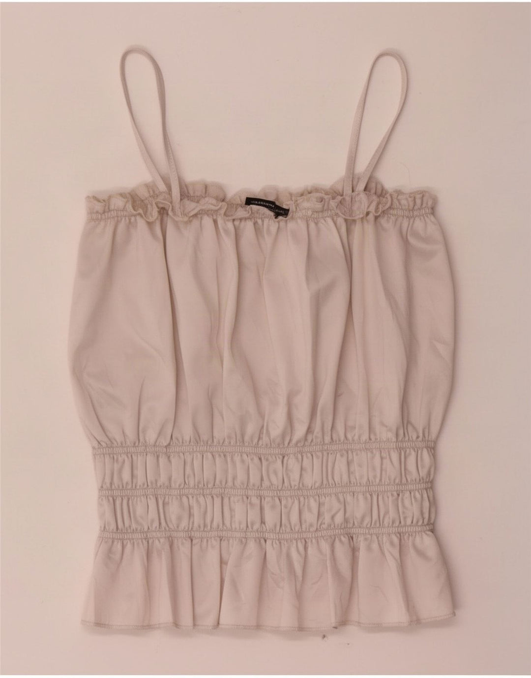 Top feminino Zara Crop Cami UK 12 poliéster bege médio