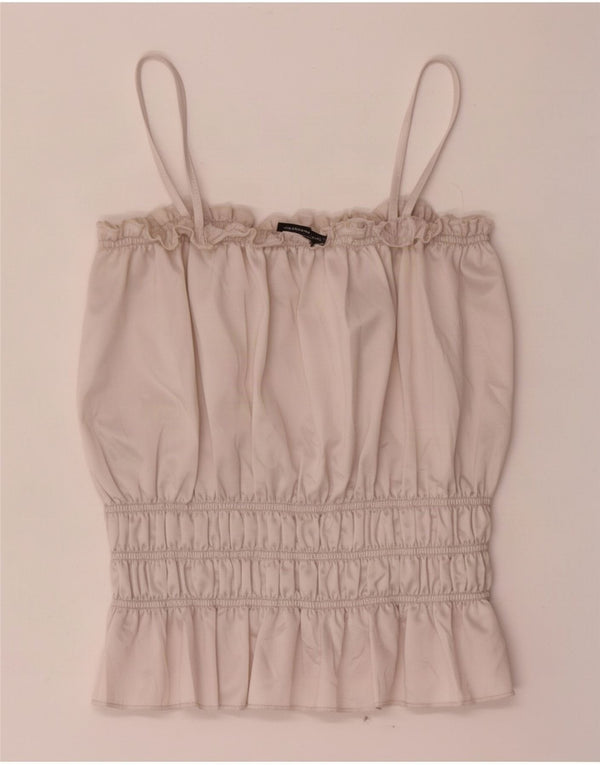 Top feminino Zara Crop Cami UK 12 poliéster bege médio