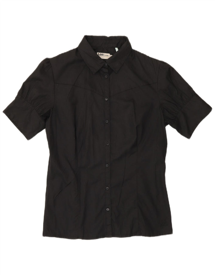 Camisa feminina de manga curta Lee UK 14 algodão preto médio