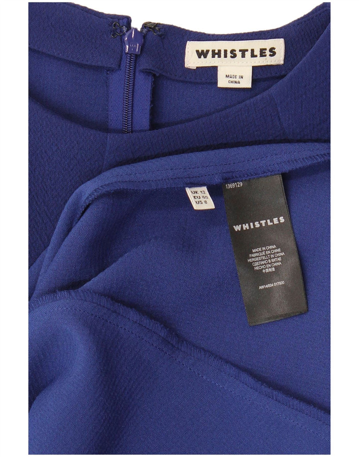WHISTLES Vestido feminino evasê UK 12 poliéster azul marinho médio