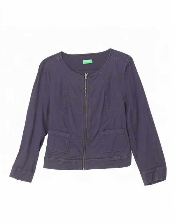 Jaqueta bomber feminina Benetton manga 3/4 Reino Unido 8 algodão azul marinho pequeno