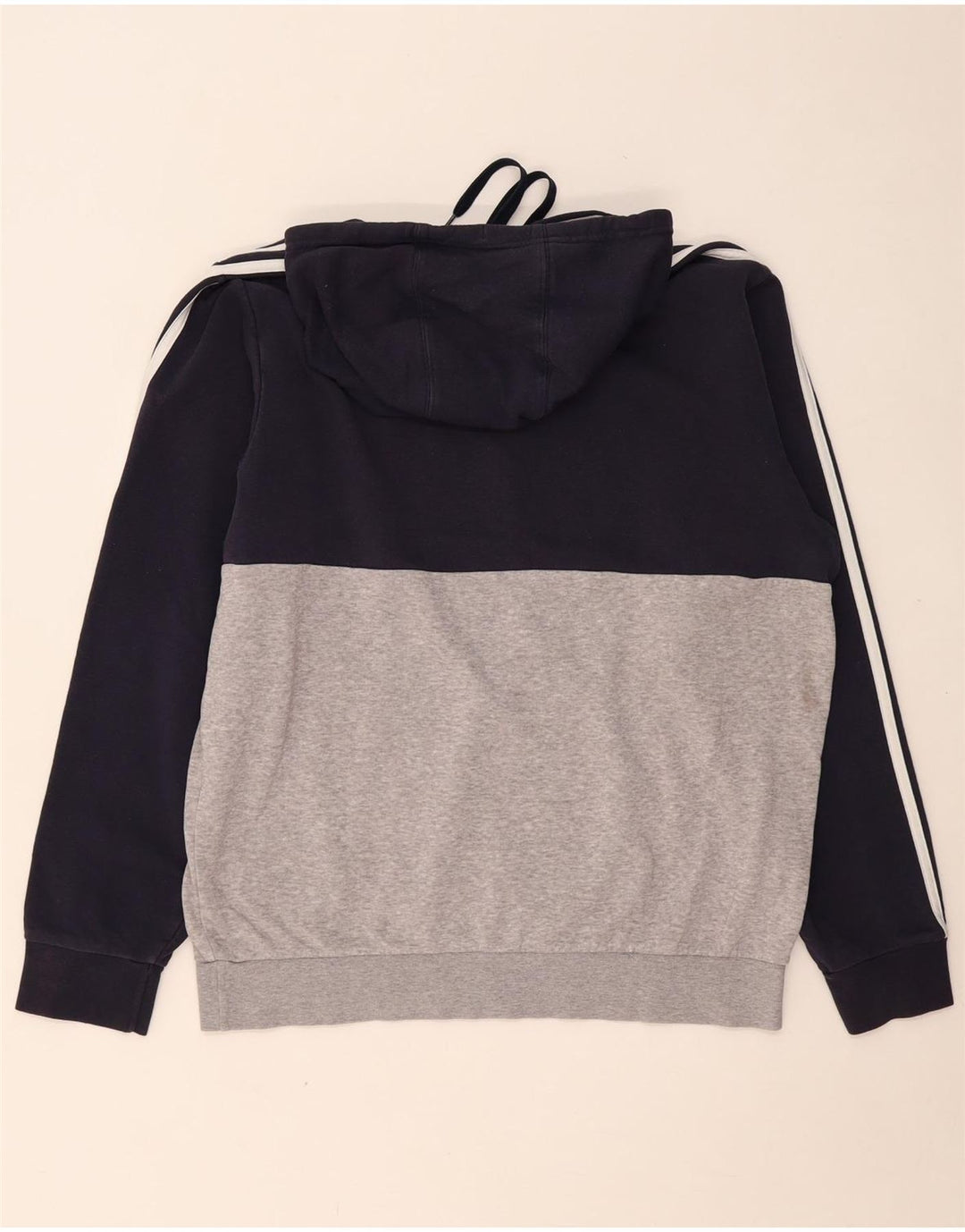 ADIDAS Mens Graphic Hoodie Jumper Grande Cinza Colorblock Algodão