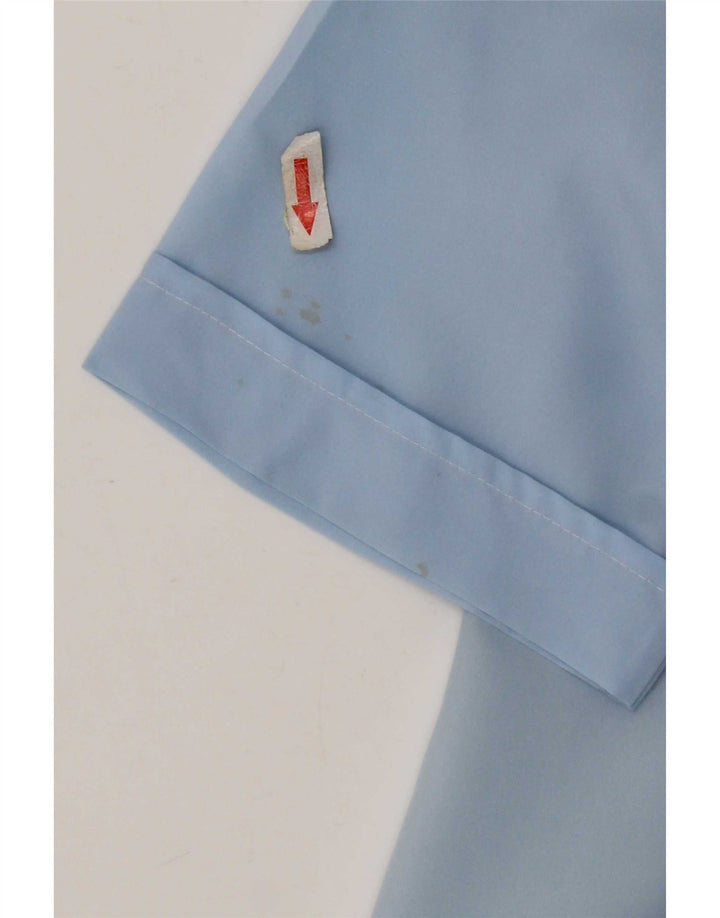 Blusa feminina vintage de manga curta UK 14 poliéster azul médio