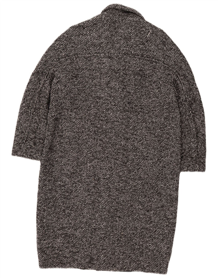 Sobretudo feminino Zara manga 3/4 Reino Unido 14 algodão espinha de peixe preto médio