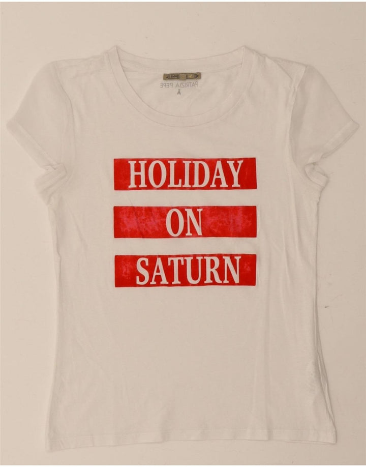 PATRIZIA PEPE Girls Graphic T-Shirt Top 13-14 Years  White Cotton Vintage Patrizia Pepe and Second-Hand Patrizia Pepe from Messina Hembry 
