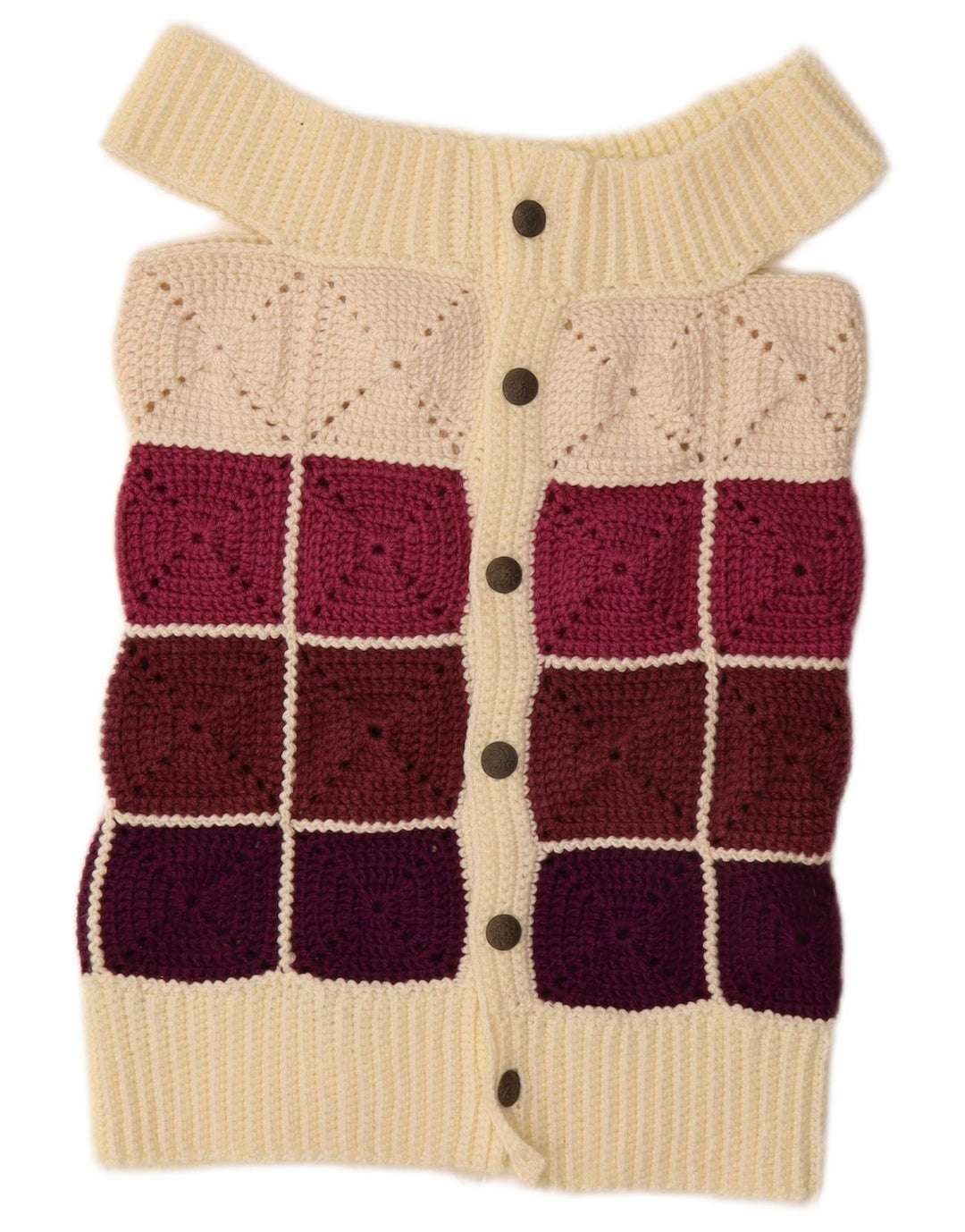 Suéter Cardigan Feminino Vintage Reino Unido 8 Pequeno Colorblock Multicolorido