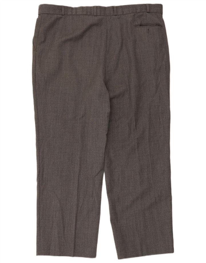 Calça masculina de terno reto Marks & Spencer W42 L29 poliéster listrado cinza