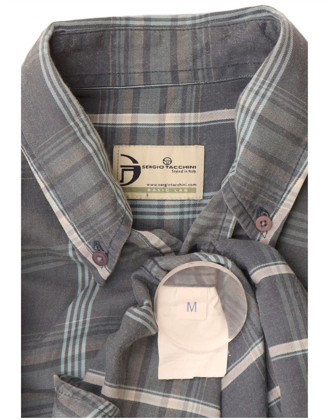 Camisa xadrez masculina Sergio Tacchini algodão xadrez cinza médio