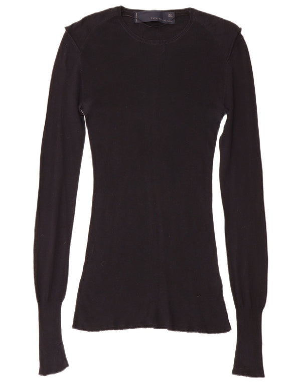 Top feminino Zara manga comprida UK 14 grande algodão preto