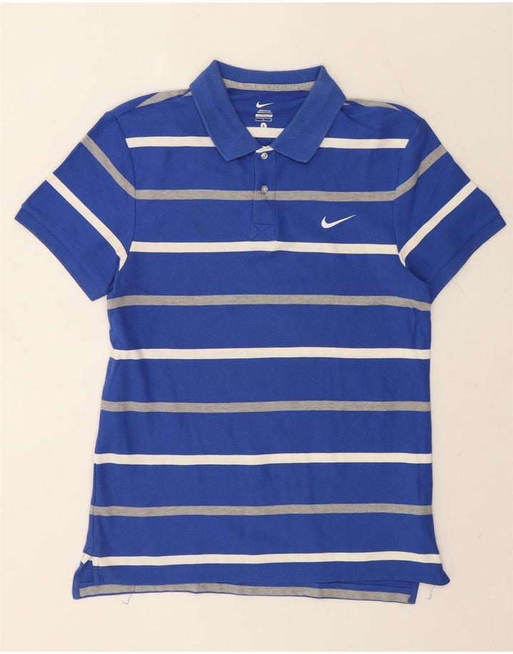 Camisa polo masculina NIKE grande algodão listrado azul