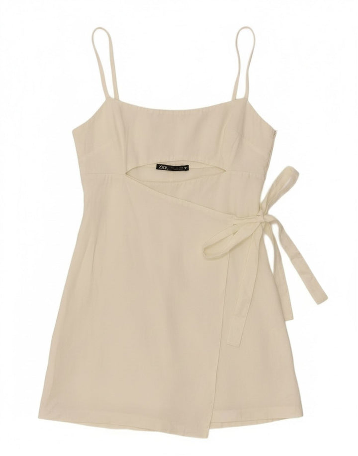 Túnica feminina Zara com gravata frontal UK 12 Lyocell branco médio