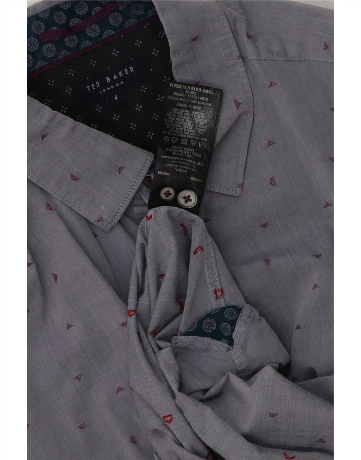Camisa masculina Ted Baker com estampa abstrata tamanho 4 grande algodão cinza