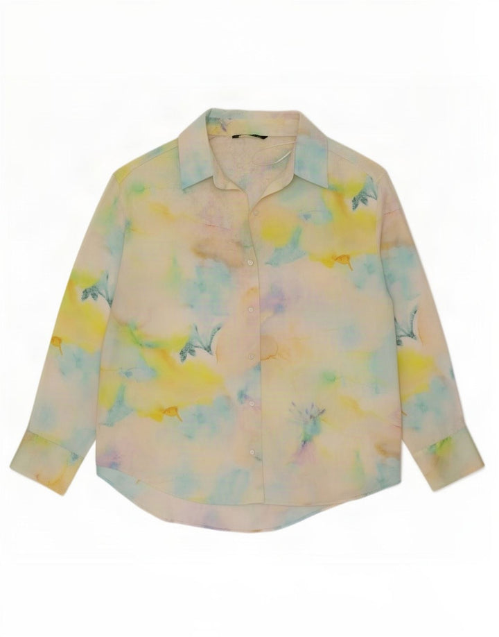 Camisa feminina Zara UK 16 grande poliéster tie-dye multicolorido