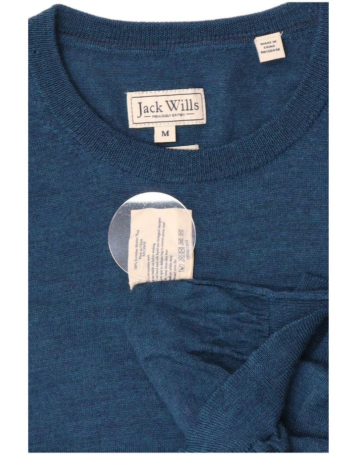 Jack Wills Suéter masculino com gola redonda, lã merino azul médio
