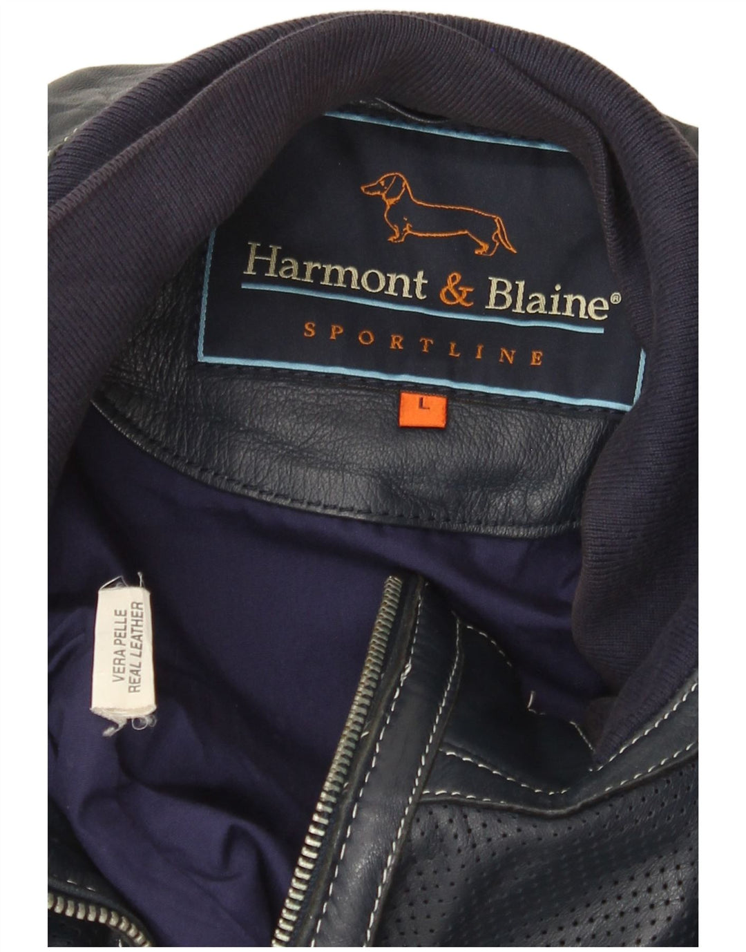 Jaqueta de couro masculina Harmont & Blaine Reino Unido 40 grande couro azul marinho