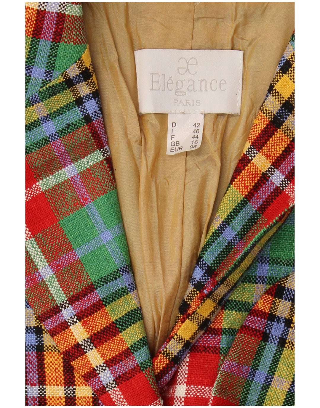 Jaqueta blazer feminina Elegance Paris Reino Unido 16 grande xadrez multicolorido