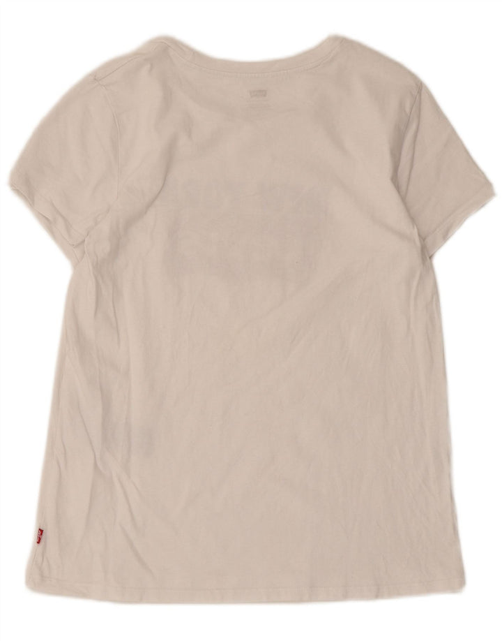 Camiseta feminina gráfica Levi's Top UK 12 algodão branco médio
