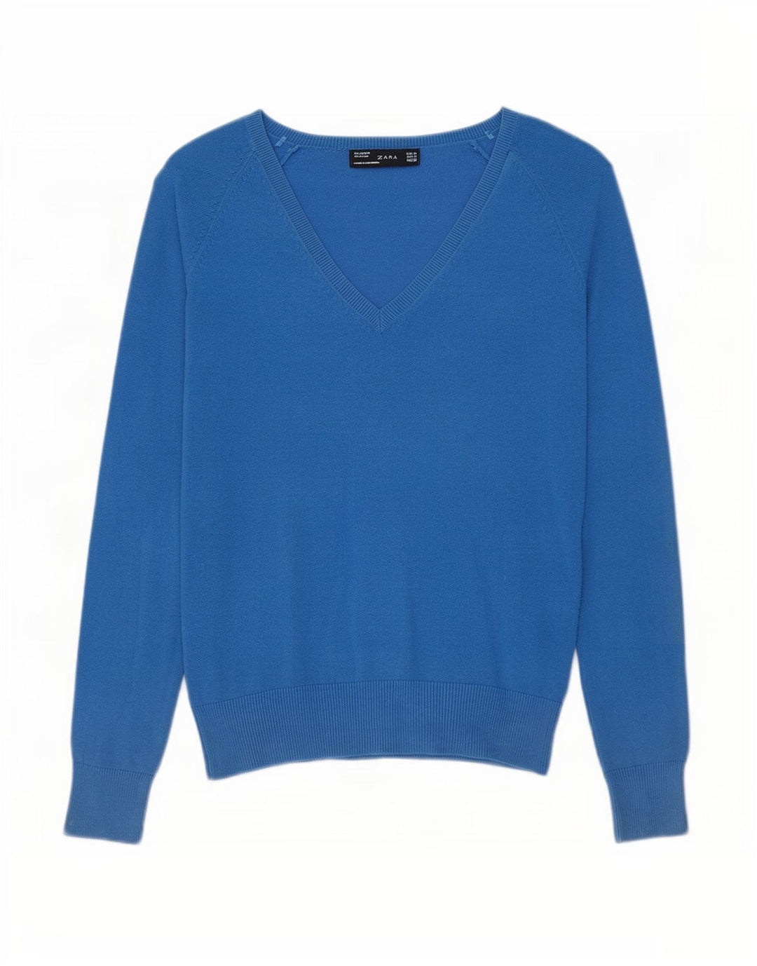 Suéter feminino Zara com decote em V Reino Unido 12 algodão azul médio