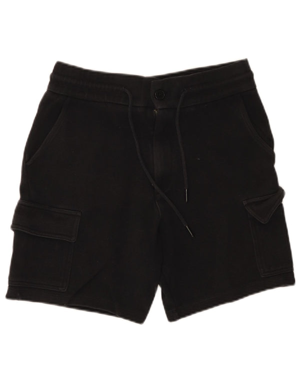 Zara Mens Cargo Shorts Pequeno W30 Algodão Preto