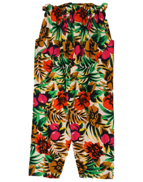Calça feminina vintage cintura alta W26 L23 floral multicolorida