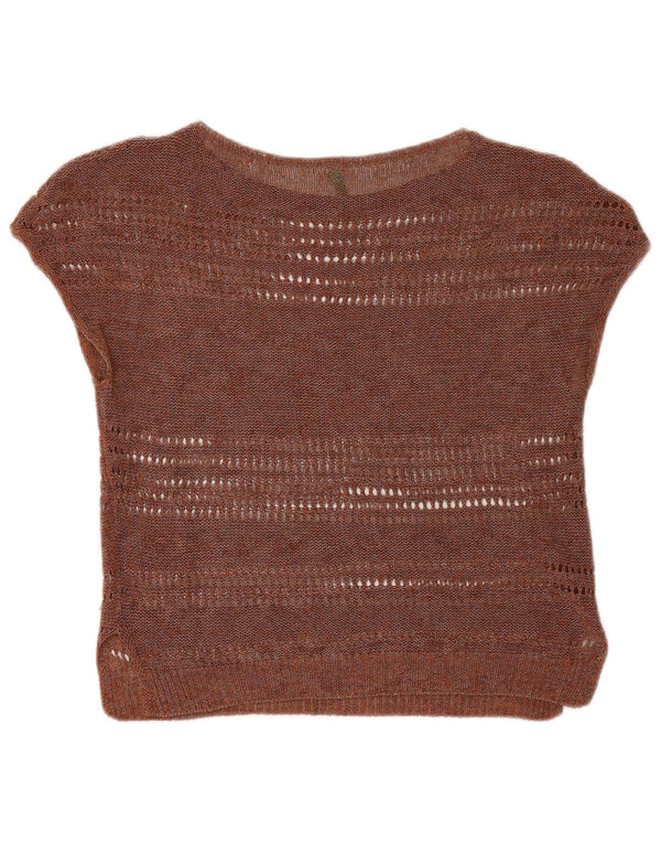 Blusa feminina Benetton Crop Knit Top Reino Unido 12 Médio Marrom