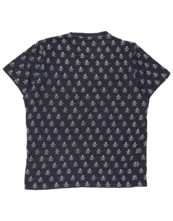 Camiseta gráfica masculina Penguin Top grande algodão azul marinho