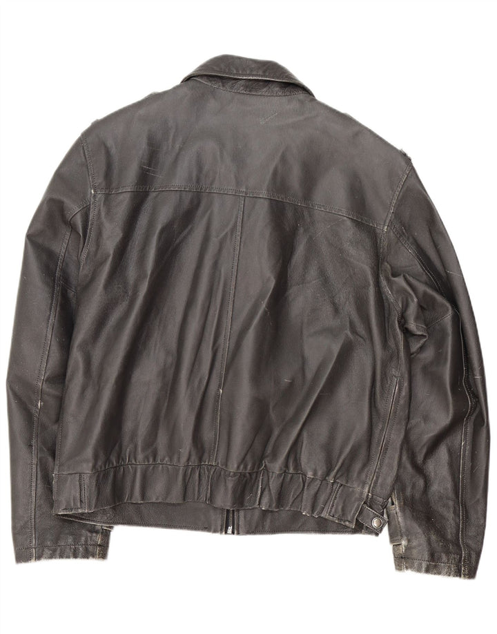 Jaqueta de couro militar masculina vintage IT 54 2XL couro preto